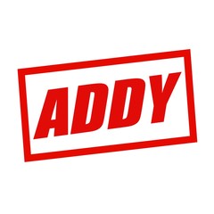 ADDY red stamp text on white
