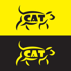 Vector image of an cat design on black background and yellow bac