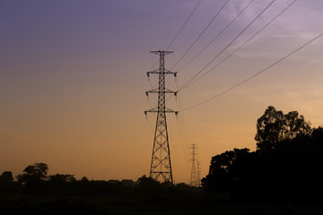 Fototapeta premium Silhouette of high voltage post
