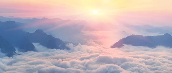 Wall murals Light Pink Dawn above the sea of fog