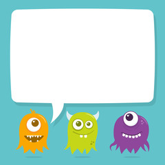 Cute Happy Flying Aliens, Blank Speech Bubble
