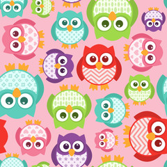Cute Simple Cartoon Patterned Owls, Seamless Tile