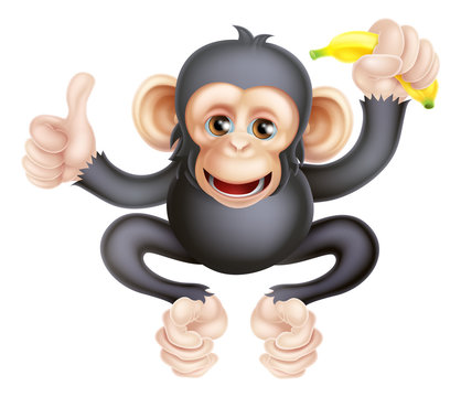 Cartoon Chimp Monkey With Banana