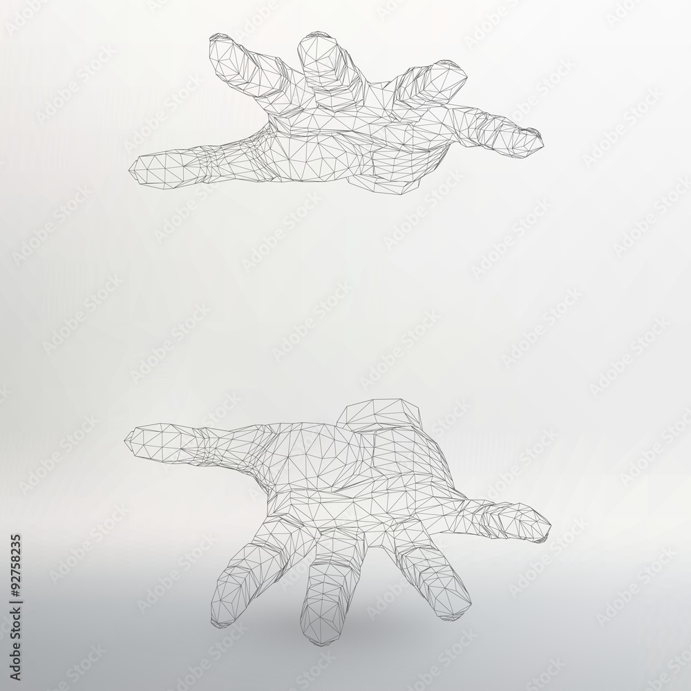 Poster mesh polygonal background hand of lines. the structural grid of