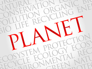 Planet word cloud, environmental concept