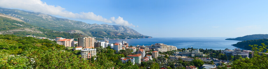 Fototapeta na wymiar Panoramic view from above on Becici on Adriatic coast, Montenegro