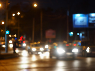 Abstract blurred image of a night scene with bright lights