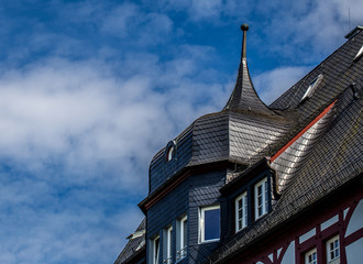 Fototapeta na wymiar Dach eines Fachwerkhauses in der Binger Altstadt