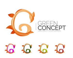 Fototapeta na wymiar Set of abstract eco plant icons, business logotype nature green