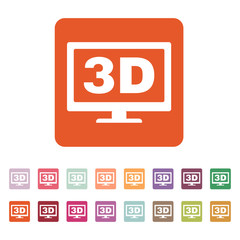 The 3d icon. Monitor and display, screen, movie symbol. Flat