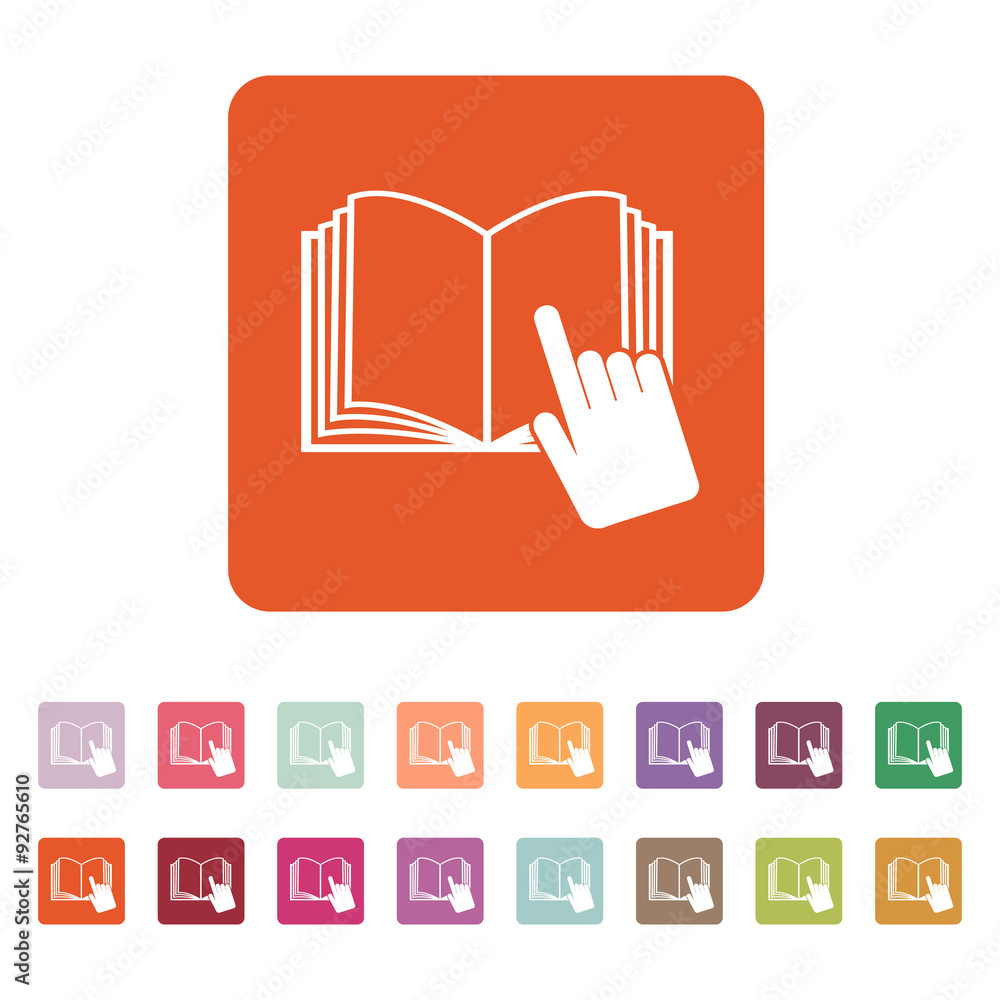 Aufkleber the open book icon. manual and tutorial, instruction symbol. flat