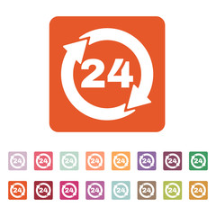 The 24 hours icon. Twenty-four hours open symbol. Flat