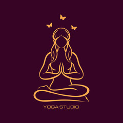 Fototapeta na wymiar Yoga lotus position, namaste mudra asana, meditation