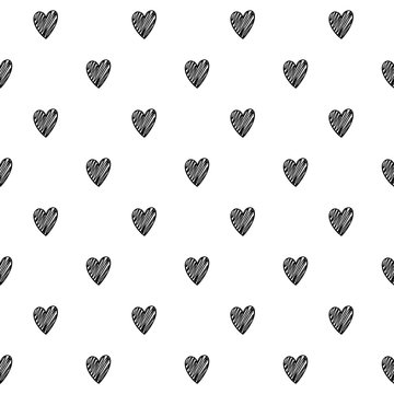 Hearts scribble sketch pattern background.