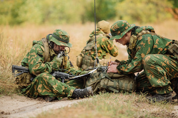 russian paratrooper airborne infantry in the forest