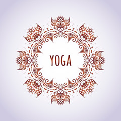 Hand drawn yoga style frame on a teal background with a place