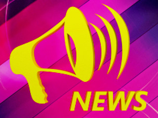 Inscription news with a megaphone on a colored background