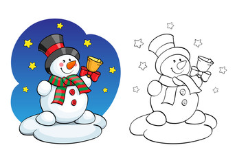 Coloring book. Vector card concept - Cute snowman.