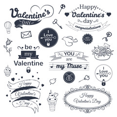 Valentine's Day typography set, vector illustration