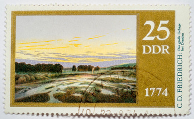 stamp printed in Germany (GDR) shows stamp  "The big preserve" by Caspar David Friedrich, serie 200th birthday of Caspar David Friedrich, circa 1974