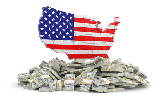 Map of USA with dollars. Image with clipping path.