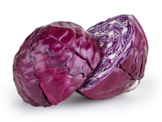 Red cabbage isolated on white background with clipping path