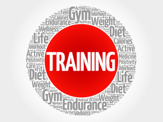 TRAINING circle stamp word cloud, fitness, sport, health concept