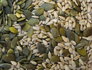 Pumpkin seeds and sunflower seeds texture