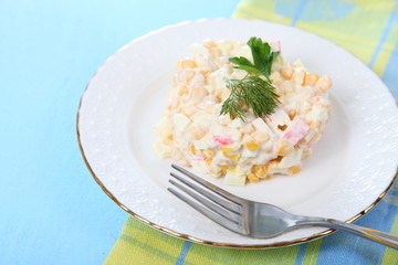 Salad from crab sticks with corn