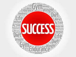 SUCCESS circle stamp word cloud, fitness, sport, health concept