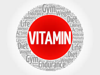 VITAMIN circle stamp word cloud, fitness, sport, health concept
