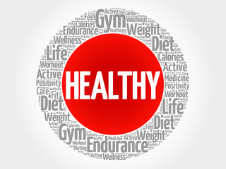 HEALTHY circle stamp word cloud, fitness, sport, health concept