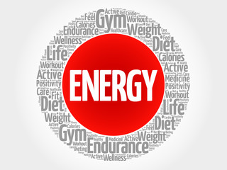 ENERGY circle stamp word cloud, fitness, sport, health concept