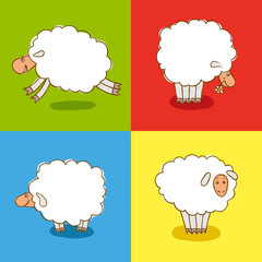Four White Sheeps Isolated on colored background.