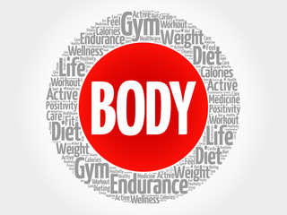 BODY circle stamp word cloud, fitness, sport, health concept