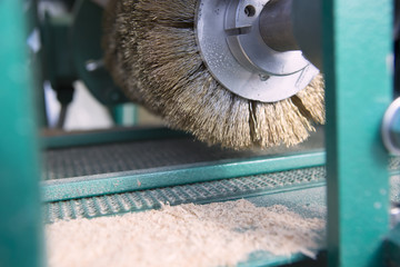 Electric grinder machine. Wood factory. Wood Shavings, Grinding