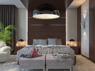 3d illustration of bedrooms in brown color