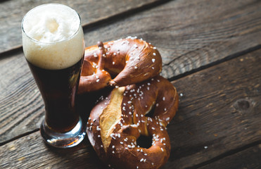 Dark beer and salted pretzel