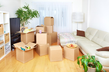 Moving boxes in new house.