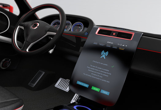 Update software by operating car center console. IoT concept.