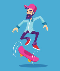 Fototapeta premium Hipster character on longboard. Vector flat cartoon illustration