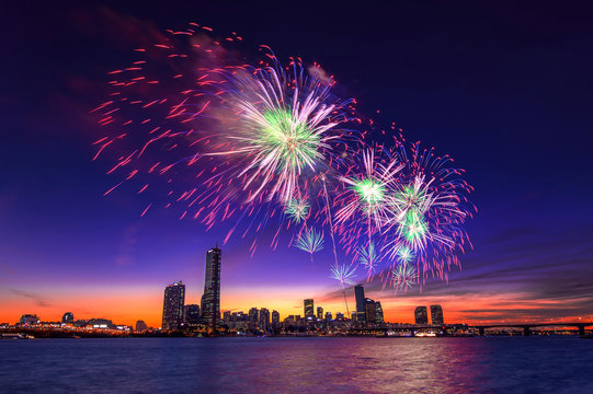 Seoul International Fireworks Festival In Korea.