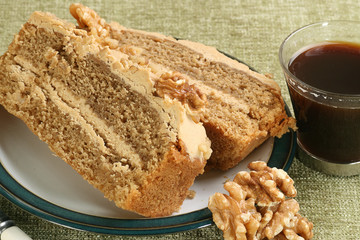 sliced coffee and walnut cake