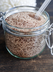 Homemade scrub made of sugar and ground coffee