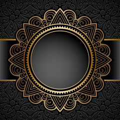 Vintage gold circle frame over pattern