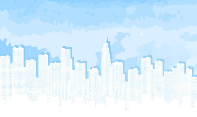 Illustration, city contour against the blue sky.