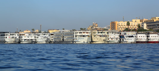 passenger ships standing in port on Nile