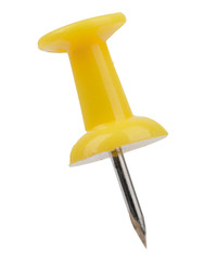 Yellow metal pin with a needle isolated on white background