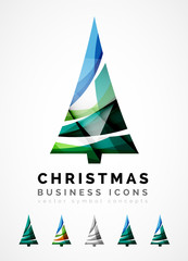 Set of abstract Christmas Tree Icons, business logo concepts