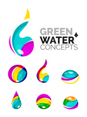 Set of abstract eco water icons, business logotype nature green